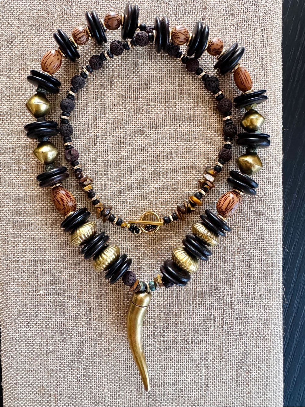 Convertible Vintage-Reimagined Brass Horn & Gemstone Necklace